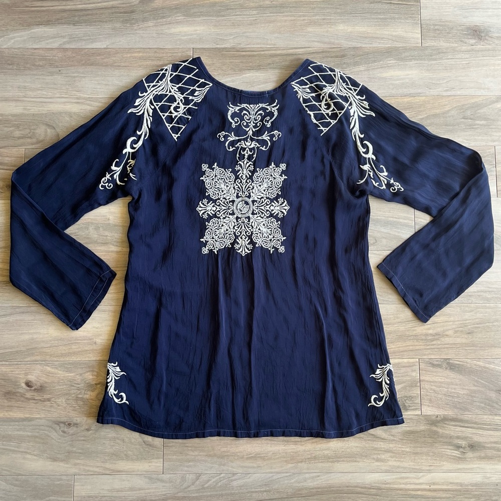 Johnny Was Navy Blue Embroidered Blouse - Picture 7 of 10